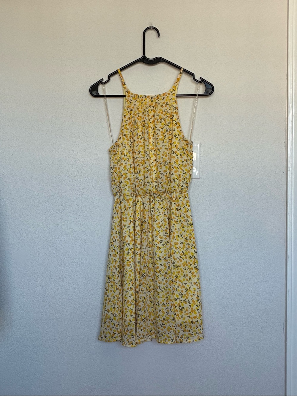 Blue Rain Yellow Floral Sleeveless Dress Size Small